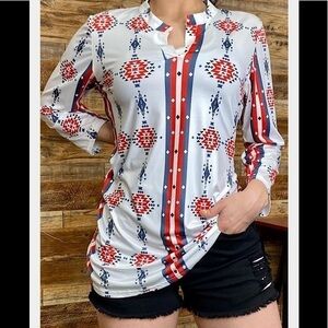 Tunic 3/4 Sleeve Western Print Size 1X